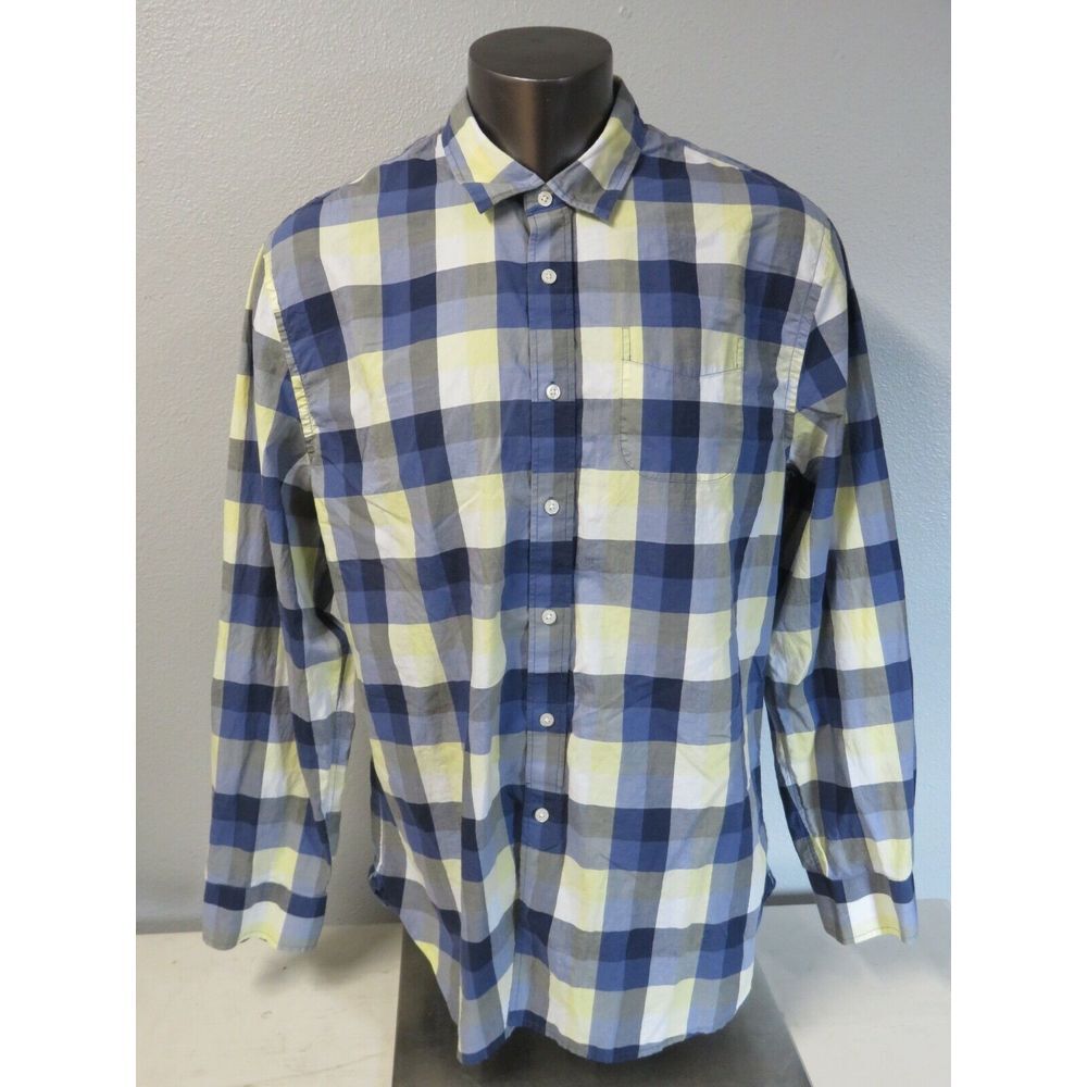 Mens Grayers Long Sleeve Button Front Shirt Size XXL Plaid Blue Yellow Casual